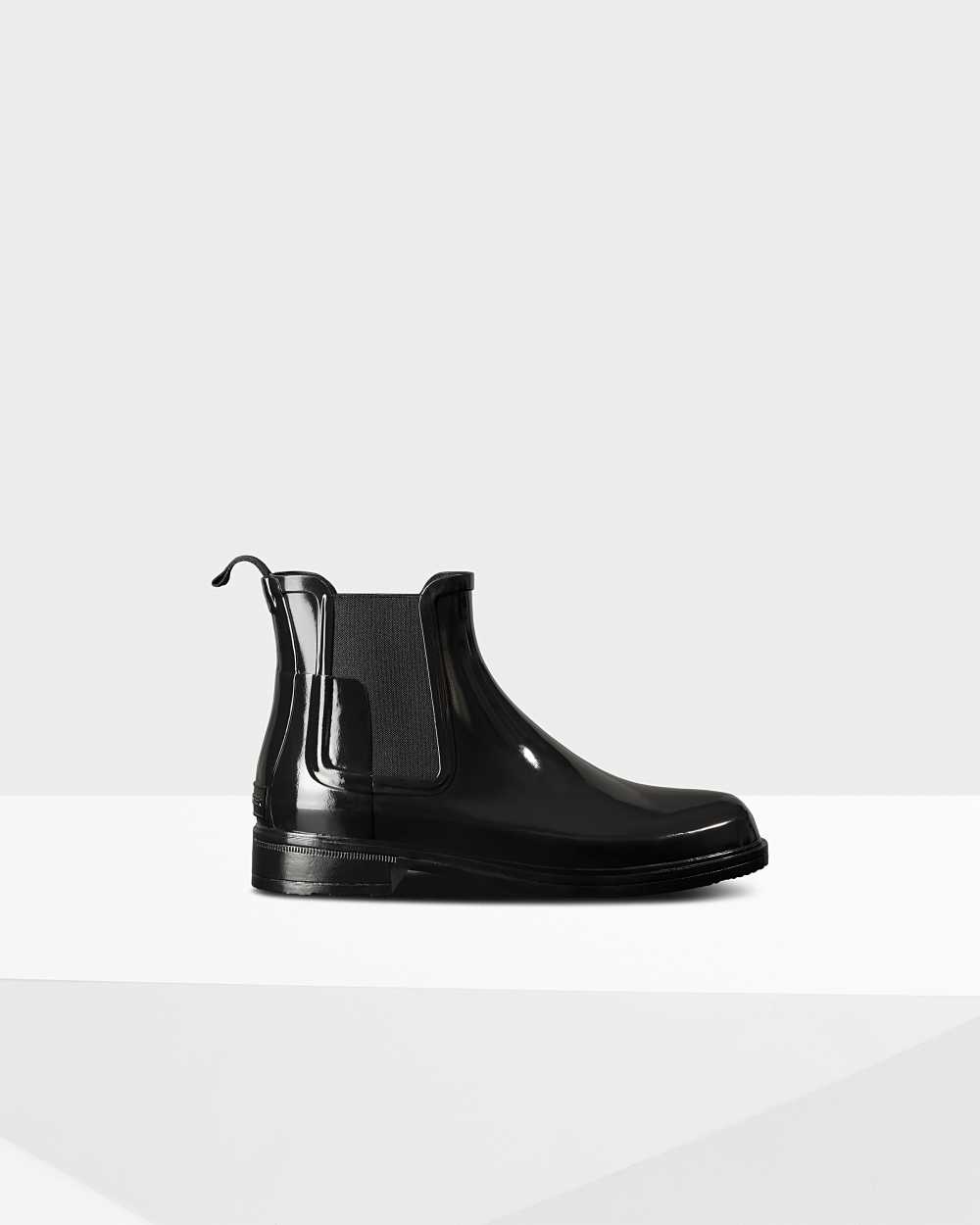 Mens Hunter Refined Slim Fit Gloss Chelsea Boots Black | TREXBV-589